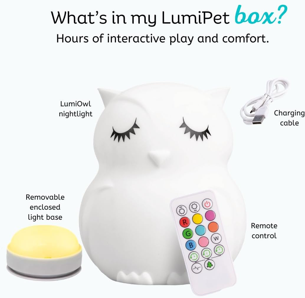 Remote Control Silicone Night Light for Kids - Owl Design with 9 Soft Colors & Sleep Timer - Rechargeable, Battery-Operated Lamp for Bedroom | Baby Nursery, Toddler, Girls, Boys