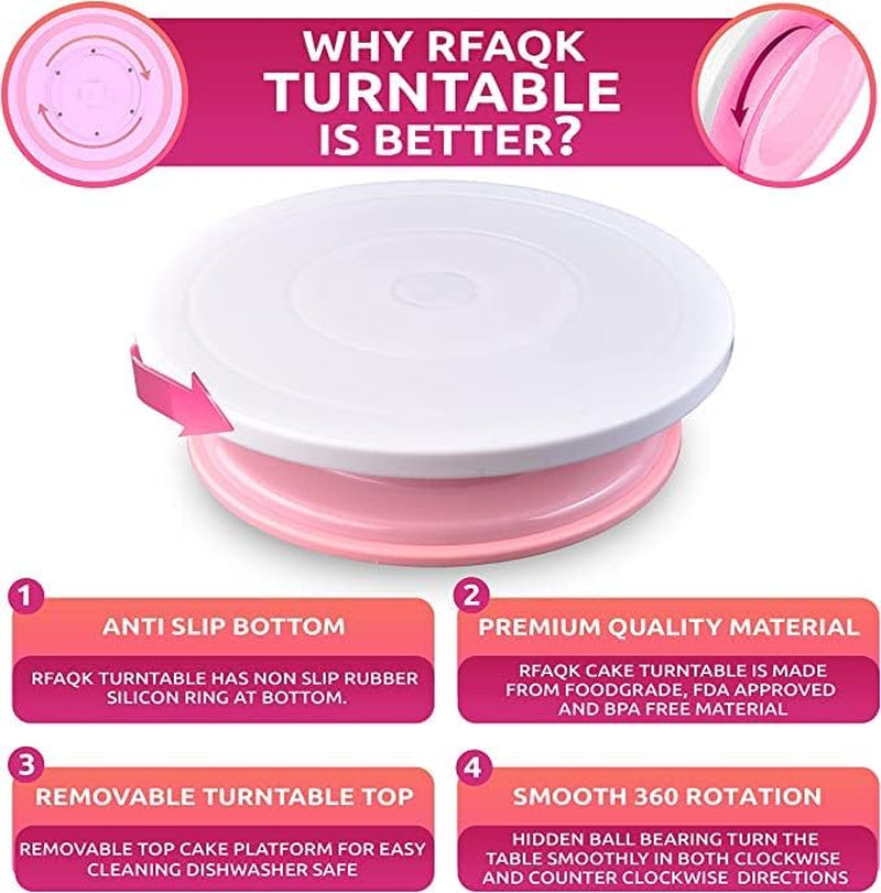 35Pcs Cake Turntable and Leveler-Rotating Cake Stand with Non Slip Pad-7 Icing Tips and 20 Bags- Straight & Offset Spatula-3 Scraper Set -Ebook-Cake Decorating Supplies Kit -Baking Tools