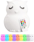 Remote Control Silicone Night Light for Kids - Owl Design with 9 Soft Colors & Sleep Timer - Rechargeable, Battery-Operated Lamp for Bedroom | Baby Nursery, Toddler, Girls, Boys