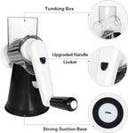 Rotary Cheese Grater Hand Crank Cheese Shredder for Fresh Cheese, Vegetable, Nuts,Non-Slip Suction Base, Three Blades, Black