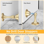 Magnetic Door Stopper, Strong Magnetic Door Holder Keep Door Open, Zinc Alloy Door Catch for Wall & Floor Mounting, No Drilling Door Stop with Adhesive (1 Pack Brushed Gold)