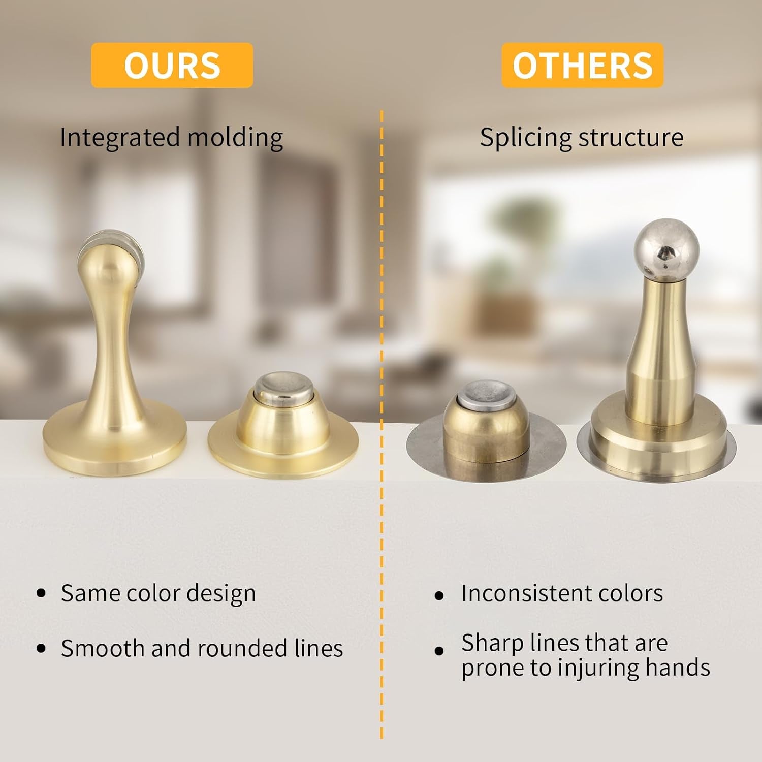 Magnetic Door Stopper, Strong Magnetic Door Holder Keep Door Open, Zinc Alloy Door Catch for Wall & Floor Mounting, No Drilling Door Stop with Adhesive (1 Pack Brushed Gold)